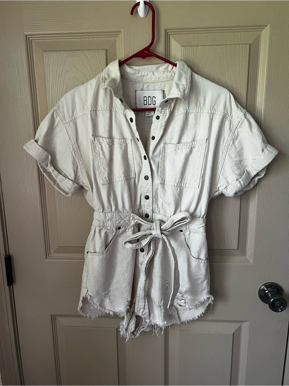 BDG Off-White Denim Tie-Waist Short Romper